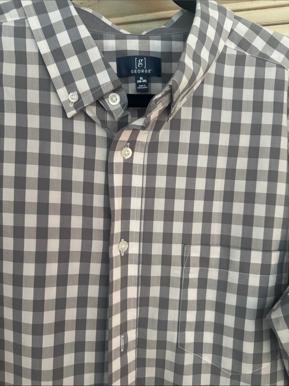 George Men’s Gray and White Check Button-Up Shirt